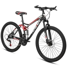 YUEGOO Bike YUEGOO Mountain Bike, Speed Full Suspension Mountain Bicycle with High Carbon Steel Frame and Double Disc Brake, Men and Women's Outdoor Cycling Road Bike / Black Red / 26Inch 24Speed
