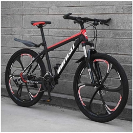 YYH Bike YYH 24 Inch Mountain Bikes, Mens Women Carbon Steel Bicycle, 30-Speed Drivetrain All Terrain Mountain Bike with Dual Disc Brake (Color : 21 Speed, Size : Black Red 3 Spoke)