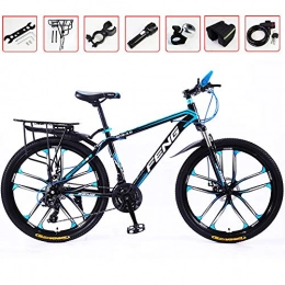 ZHIPENG Mountain Bike ZHIPENG Mountain Bike, 27-Speed Shift Bike, Shock-Absorbing Off-Road Bike, High Carbon Steel Material, Front And Rear Double Disc Brakes, Blue
