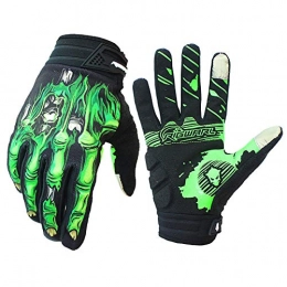 CFCYS Clothing Cycling Gloves Full Finger, Creative Skull Cycling Gloves Full Finger Mountain Bike Gloves Gel Padded Anti-Slip Shock-Absorbing Touchscreen Mtb Gloves For Men Women, Green, L