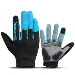 KUTOOK Clothing Kutook Mountain Bike Gloves, Gel Padded Cycling Gloves Full Finger Touch Screen Blue X-Large