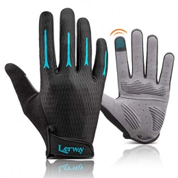 LERWAY Cycling Gloves Bike Gloves for Men/Women, Full Finger Biking Gloves Mens, MTB Gloves Breathable Touchscreen Anti-Skid Bicycle Gloves for MTB, Mountain Bike, Trek Bike(Blue,L)