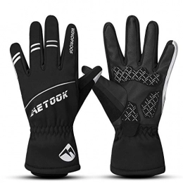Letook Clothing Letook Winter Thermal Fleece Windproof Padded Bike Gloves Men Reflective Waterproof Touch Screen Cycling Gloves Warm Road Mountain Bike Riding Skiing Gloves 100224 Black M
