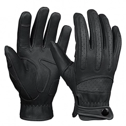 ACEACE Clothing Mens Touch Screen Gloves Leather Motorcycle Glove Outdoor Full Finger Cycling Mountain Bicycle (Color : A Black)