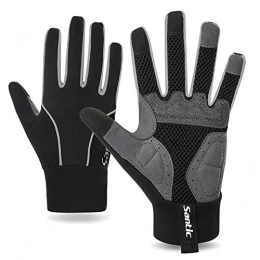 Santic Mountain Bike Gloves Santic Bike Gloves Full Finger Cycling Gloves Men Touchscreen Pad Anti-slip Lightweight Mountain Biking Grey