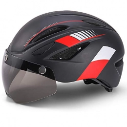 LQQZZZ Clothing Bike Helmet with LED Taillights, Mountain Road Bike Helmet with Magnetic Goggles Shell PC + Internal EPS Lining Adjustable Head Circumference (57-66CM), A