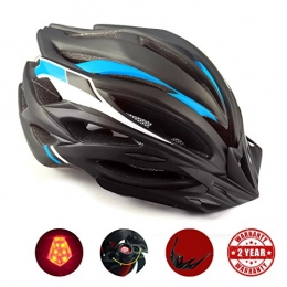 KINGLEAD Clothing Bike Helmet with Safety Light and Shield Visor, Kinglead CE Certified Unisex Protected Cycle Helmet for Bike Riding Outdoors Sports Safety Superlight Adjustable Bicycle Helmet (Black blue white)