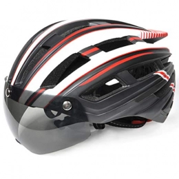 Bike Helmet with USB Rechargeable LED Light, with 3 Flashing Modes,Removable Magnetic Goggles Visor Breathable MTB Mountain Bicycle Helmet, for 56-62cm Head Circumference