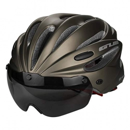 CBPE Mountain Bike Helmet CBPE Adult Bike Helmet, with Rechargeable USB Light, Road & Mountain Bicycle Helmet with Magnetic Goggles, Adjustable Size for Men / Women, 22.83-24.40 Inches, Brown