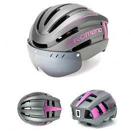 CBPE Bike Helmet for Men/Women, Adult Bicycle Helmet with USB Charging Light&Detachable Magnetic Goggles Visor, Mountain/Road UV Protective Cycling Helmet, 22.4~24.4 Inches,Pink