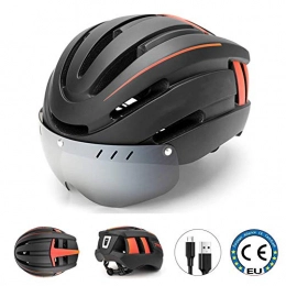 Cycle Helmet, Mountain Bike Helmet with LED Taillight CE Certified Adjustable Lightweight Bicycle Helmet for Adults Men/Women- Size 57-62cm,Black and yellow