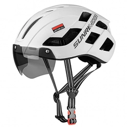 Cycling Helmet With USB Rechargeable Rear Light Detachable Magnetic Goggles Removable Sun Visor for Unisex Men Women MTB Helmet Size 57 To 62cm CE Certified(Color:White)