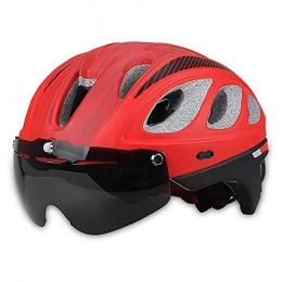 DIMPLEYA Mountain Bike Helmet DIMPLEYA Bike Helmet with Detachable Magnetic Goggles Visor And Back Light Mountain & Road Bicycle Helmets Adjustable Size UV Protective Adult Cycling Helmets, Red