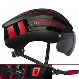 DIRIDERO Clothing DIRIDERO LED Bike Helmet, CE Certified, Helmet with Detachable Magnetic Visor, Super Light, Full Face Helmet, MTB and Bike Skateboarding for Adults, mens womens unisex_adult, red
