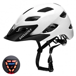 Exclusky Mountain Bike Helmet Exclusky CE Certified Adjustable Lightweight Adult Cycling Bike Helmet with USB Rear Light for Urban Commuter Men / Women 22.05-24.01 Inches (white)