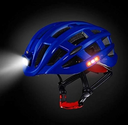 FENGE Adult Safety Helmet Adjustable Road Cycling Mountain Bike Bicycle Helmet Ultralight Inner Padding Chin Protector and Visor w/Rear LED Tail Light Adjust,Blue