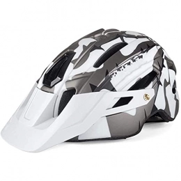 FFKL Bicycle Helmet Camouflage Helmet Mtb Road Bike Riding Helmet Big Brim Hat With Tail Light Safety HelmetVIIPOO,White titanium