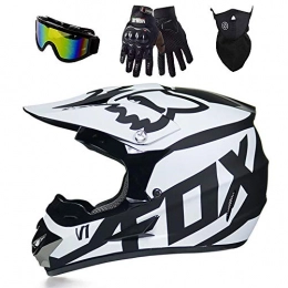 Fullface MTB Helmet, Motocross Helmet, Downhill Helmet, Children's Cross Helmet with Goggles, Gloves, Mask, ABS Shell and EPS for Increased Safety (White, L (56-57 cm)
