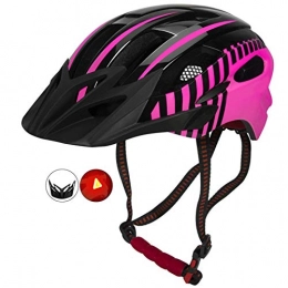 Yuan Ou Clothing Helmet Yuan Ou Cycling Helmet LED Light Intergrally-molded Bicycle Helmet with Tail Light Road MTB Bike Safety Cap Rose Red