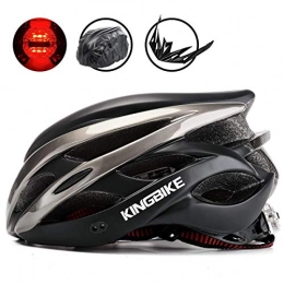 KING BIKE Mountain Bike Helmet KING BIKE Cycle Helmet Mens Womens Adults Bicycle Bike Cycling Helmets for Men Ladies Women with Safety Rear Led Light and Helmet Packpack Lightweight(Black & Titanium, XL:59-63CM)