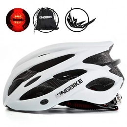 KING BIKE Clothing KING BIKE Cycle Helmet Mens Womens Adults Bicycle Bike Cycling Helmets for Men Ladies Women with Safety Rear Led Light and Helmet Packpack Lightweight (White, XL:59-63CM)