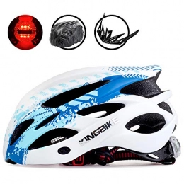 KING BIKE Clothing KING BIKE Womens Ladies Cycle Helmet Adults Bicycle Bike Cycling Helmets for Men Ladies Women with Safety Rear Led Light and Helmet Packpack Lightweight (blue&white, L:56-60CM)