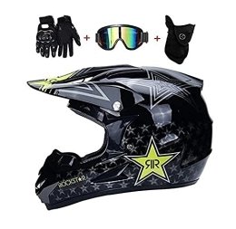 LVLUOKJ Mountain Bike Helmet LVLUOKJ Motocross Helmet, Youth Children Motorcycle Cross Helmet with Gloves Mask Glasses, Full Face Helmet for Bmx Scooter MTB Quad Enduro ATV (Size : L)