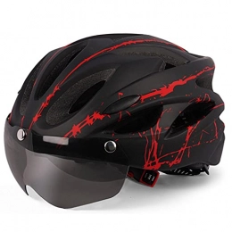 Pateacd Mountain Bike Helmet Men Women Mountain Bike Helmet with Detachable Goggles, Adjustable Road Bicycle Helmet Lightweight Breathable MTB Cycling Helmet Adult for Skateboard, Cycle 54-62CM, black red