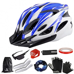 MGIZLJJ Mountain Bike Helmet MGIZLJJ Adult Bike Helmet with Visor, 18 Vents Breathable Bicycle Helmet Adjustable Lightweight Bicycle Helmets CE Certified for Mens Womens for BMX Skateboard MTB Mountain Road Bike Blue And White