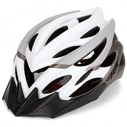 MINGJ Mountain Bike Helmet MINGJ Lightweight Bicycle Helmet for Adult Men Women, Cycling Bicycle Helmet with LED Light for BMX Skateboard MTB Mountain Road Bike Adjustable size 56-59cm, White Titanium