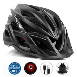 MOKFIRE Mountain Bike Helmet MOKFIRE Adult Bike Helmet CPSC Certified Bicycle Cycling Helmet with USB Light / Removable Visor / Replacement Pad Adjustable Mountain Road Biking Helmets for Adults Men Women 22.44-24.41 Inches(Black)