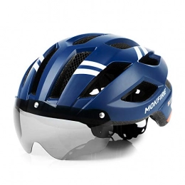 MOKFIRE Clothing MOKFIRE Adult Bike Helmet with Magnetic Goggles and Rechargeable USB Light, Adjustable Bicycle Helmet for Men / Women Road Mountain Cycling, 21.65-24.41 Inches - Navy