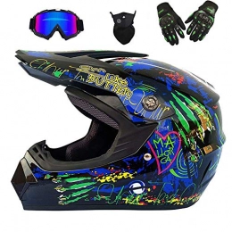 Motocross Helmet Beach Racing Helmet Mountain Bike All-Around Helmet Adult Men And Women (Gloves, Goggles, Masks, Set Of 4),Black,L