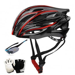 QZH Clothing QZH Adults Bike Helmet, Ultralight Racing Cycling Helmet with Sunglasses Glove MTB Bicycle Helmet Outdoor Sports Mountain Road Bike Helmet 22-24In, C