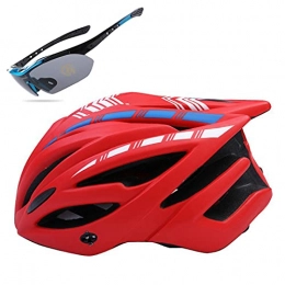 QZH Mountain Bike Helmet QZH Bicycle Bike Helmet, Cycle Helmet with Goggles Mountain Road Biking Bike MTB Scooter Cycling Safety Helmet for Adult Men Women Unisex 20-22 Inch, Red
