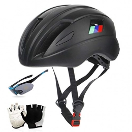 QZH Mountain Bike Helmet QZH Bicycle Bike Helmet, Intergrally-Molded Men Women Cycling Helmets with Goggles Glove Outdoor Sports Road Bike MTB Cap Bicycle Helmet 22-24In, Black