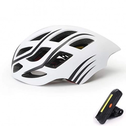 QZH Clothing QZH Bike Bicycle Helmet, Mountain Bike Helmets with USB Bikes Taillight Streamlined Water Drop Shape Riding Helmet, Adult Bicycle Riding Safety Hat 22-24 In, White