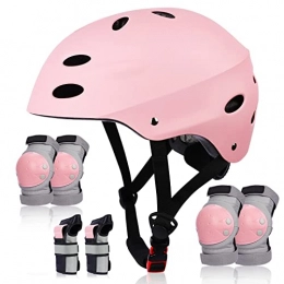 SAMIT Clothing SAMIT 7 in 1 Kids Bike Helmet with Knee and Elbow Wrist Pads, Toddler Skateboard Helmet Knee Pads Set for Ages 5~12 Boys Girls, Adjustable Children Protective Gear Set for Segway Scooter BMX Cycling
