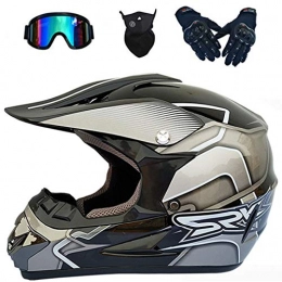 SBUNA Off Road Motorcycle Motocross Helmets, Quad BMX Helmet, Skate Inline Karting MTB Helmet, with Goggles Gloves Mask, for Boys Ladies Adult Urban Commuter Trail Bike, Grey/Black,S