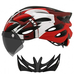 SGEB Clothing SGEB Bicycle Helmet Highway Mountain Bike Riding Helmet With Lens, Black red, ML (54-61CM)