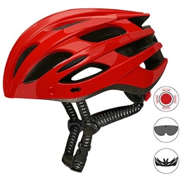 SGEB Clothing SGEB Bicycle Helmet Road Mountain Bike Cycling Helmet Configuration Taillights Large Sunshade Helmet Goggles, RED