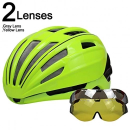 SGEB Clothing SGEB Cycling Helmet Glasses Goggles Race Road Mountain Bicycle Helmet Bike Helmet, Green Black 2 Lenses, (54-60cm)