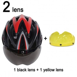 SGEB Mountain Bike Helmet SGEB Goggles Bicycle Helmet Road Mountain Cycling Helmet With Lens Ultralight Bike Helmet, Red Black 2 Lenses, L (58-61cm)