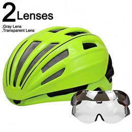 SGEB Mountain Bike Helmet SGEB Goggles Cycling Helmet Road Mountain Bike Bicycle Helmet With Glasses Helmet Bike, Green Black 2 Lenses, (54-60cm)