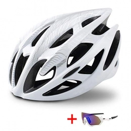 SGEB Mountain Bike Helmet SGEB Outdoor Sports Bicycle Helmet With Sunglasses Racing Cycling Helmet Ultralight Mountain Bike Road Bike Helmet, White, M(52-58)