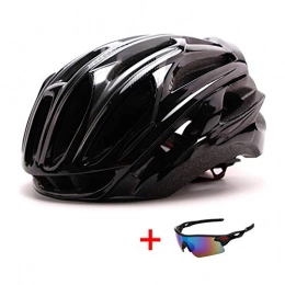 SGEB Mountain Bike Helmet SGEB Sports Ultralight Riding Cycling Helmet With Glasses Integrally Molded Bicycle Helmet Men Women Road Mountain Bike Helmet, Black, M(54-58)