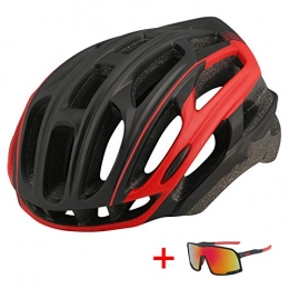 SGEB Clothing SGEB Ultralight Road Mountain Bike Helmet With Glasses & Rear Light Outdoor Riding Cycling Helmet Sports Bicycle Helmet, Black Red, 54-61CM