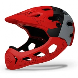 T-XYD Lightweight Bike Mountain Helmet, Adults Full Face Cross-Country Helmet, Detachable Chin Guard, Extreme Sports Safety Helmet, for MTB, BMX, Skateboard, 56-62CM,Red