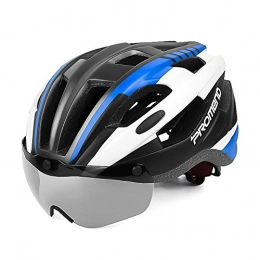 TBSHLT Mountain Bike Helmet TBSHLT Magnetic Suction Goggles Bicycle Helmet Glasses One Piece Mountain Bike Bicycle Road Riding Equipment L Code (57CM-62CM) Adult Safety Adjustable Helmet, blue and black