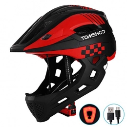 TOMSHOO Kid Bike Full Face Helmet Children Safety Riding Skateboard Rollerblading Helmet Sports Head Guard with Detachable Chin and Taillight (Red black)